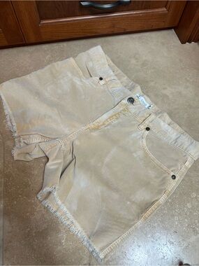 Carve Designs Beige Corduroy Shorts with Metal Logo